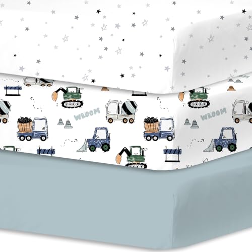 Image of Plushii Crib Sheets for Boys Girls,Baby Crib Sheets Fitted 3PK for Standard Crib and Toddler Bed Mattress,52 inchx28 inchSoft Breathable Microfiber Crib Mattress Cover with Cute Patterns(Truck)