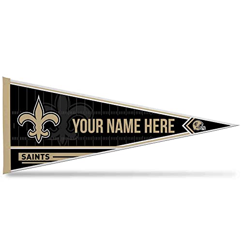 Image of Rico Industries NFL Football New Orleans Saints Personalized - Custom 12 inch x 30 inch Soft Felt Pennant - EZ to Hang