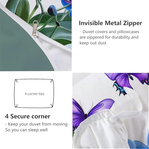 Housse de couette papillons et fleurs bleu blanc en microfibre reversible 200x200 cm - 8