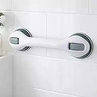 Barra de Apoio com Ventosa Banheiro 30cm para Banheiro – Fixação por Sucção, Antideslizante, Instalação Sem Furos – Branca com Cinza