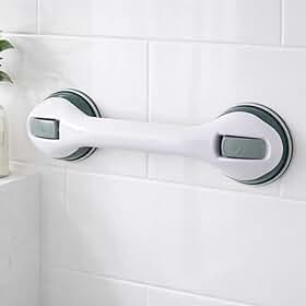 Barra de Apoio com Ventosa Banheiro 30cm para Banheiro – Fixação por Sucção, Antideslizante, Instalação Sem Furos – Branca com Cinza