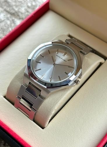 Image of AMERICANVIBER Dual Tone Stainless Steel Strap Men's Wrist Watches Classic Minimalist Bar Scale Dial Analog Wrist Watch for Men