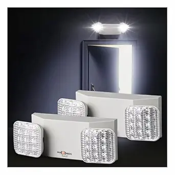 Pick Ur Needs LED Emergency Exit Light Fixture Adjustable 2400mAH Wall-Mounted Lamp for Residential Commercial Garage and Basement Use Pack of 2 (White Pack of 2)
