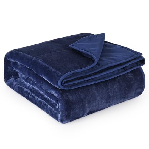 Uttermara Twin Size Weighted Blanket for Adults, Comfortable Flannel 15 Pound Weighted Blanket Soft Brushed Fabric for All Seasons, Calming and Relaxing on Sofa Bed Couch, 48x 72 inches Navy Blue