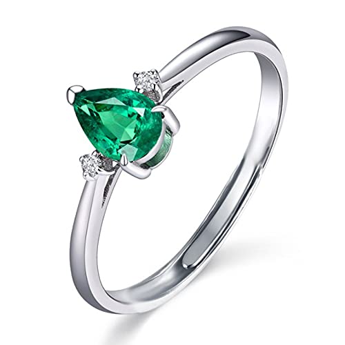 HCMA Anillos para Mujer Esmeralda Verde Piedra Preciosa Romántico Clásico Gota de Agua Regalo del día de San Valentín Boda Joyería Fina
