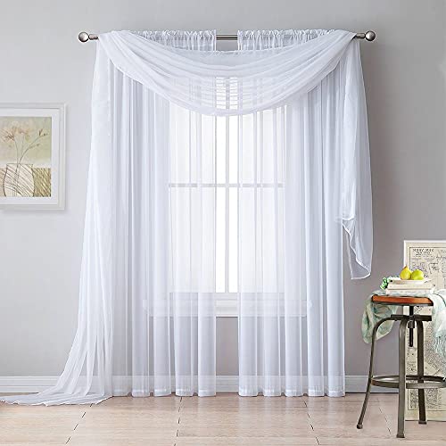 Ryb Home White Sheer Curtains For Canopy Bed, Living Room Decor As Ceiling Drapes Window Scarf Table Runner Outdoor Curtains For Wedding Arch Backdrop, Wide 60 In X Long 216 In Per Panel, 2 Pieces #TOP2