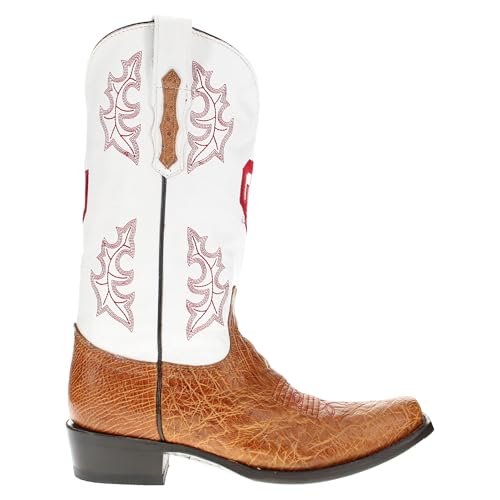 Image of Vaccari Men's Brooks Genuine Smooth Ostrich Leather NCAA Athletics Embroidery Western Cowboy Boots