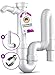 Flexibler Siphon Küchenspüle Mit Überlauf - 1+1 Geräteschluss & Extra Eckventil Und Schlauchklemme - 100% Dicht Ablaufgarnitur Spüle - Röhrensiphon Für Küchenspüle Syphon Küche Spülbecken