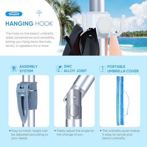 Tempera Heavy Duty High Wind Beach Umbrella With Sand Anchor & Carry Bag thumb #2