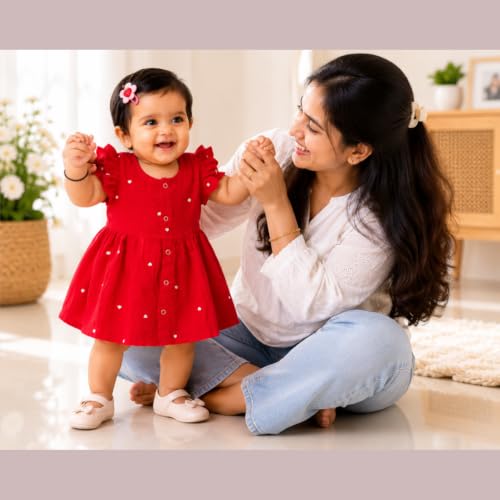 Image of Lilimi Toddler Baby Girl Cotton Muslin Dress, Breathable Flutter Sleeve Button-Front Cute Frocks