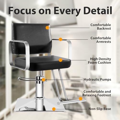 Stylist Chairs for Salon, Hydraulic Pump Salon Chair 360 Degree Rotating Barber Chair, Spa Beauty Equipment for Hair Stylists, Tattoo Artists, Cosmetologists (Silvery) - Image 8