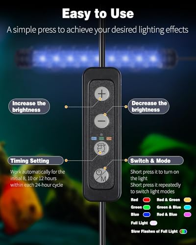 Image of Pawfly 1.8 W Aquarium LED Light 7.5 Inch Underwater Fish Tank Light with Timer Auto On /Off Fish Tank Background Lights with 8 Lighting Modes Submersible Multi-Colored Tube Lights for Decoration