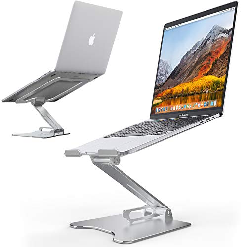 Get Discount Offer Laptop Stand, Height Angle Adjustable Aluminum Laptop Holder - Ergonomic Laptop Riser Stand for Desk with Big Heat-Vent Compatible with MacBook All Laptops Tablets 8-16" (Silver)