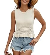 CiCiBird Women Cute Crop Sweaters Vest Knit Sleeveless Pullover Tops Crochet Ruffle Hem Tank