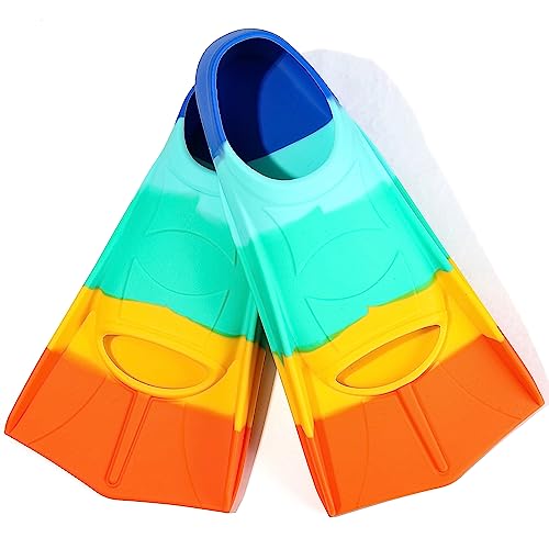 Image of Kids Swim Fins,Short Youth Fins Swimming Flippers for Lap Swimming and Training for Children Girls Boys X-Small