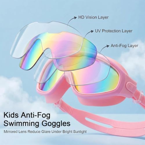 Image of Swim Goggles for Kids 6-12, Wide View Anti-Fog UV Protection No Leaking,Boys Girls Youth Swimming Goggles