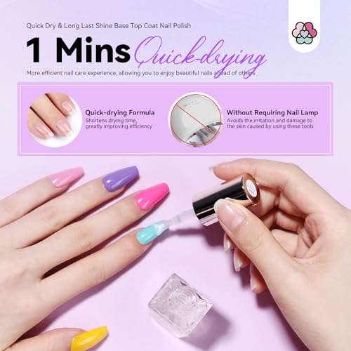 Image of SAVILAND Clear Nail Polish Base Top Coat: 2 in 1 Quick Dry Nail Polish Long Lasting Fingernail Toe Polish Color Protection Resists Smudging, Chipping and Fading Shine Finish Polish Salon Home Nail Art