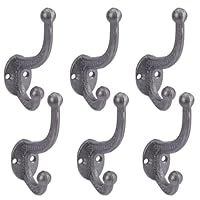 arricraft 6 Packs Rustic Wall Hooks, Iron Clothes Decorative Wall Hooks Cast Iron Heavy Duty Double for Hanging Coats Bags Hats
