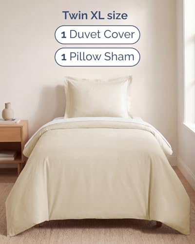 Image of Duvet Cover Twin /Twin XL Size Set - Extra Soft Twin /Twin XL Duvet Cover 68 inch x 90 inch with 1 Pillow Sham for Women, Men, Kids & Teens - Comfy, Easy-Care & Fade Free w / Zipper Closures & Ties (Off White)