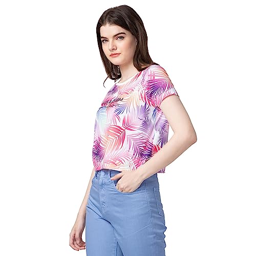 Image of Spykar Printed Blended Round Neck Women's Regular Fit Top