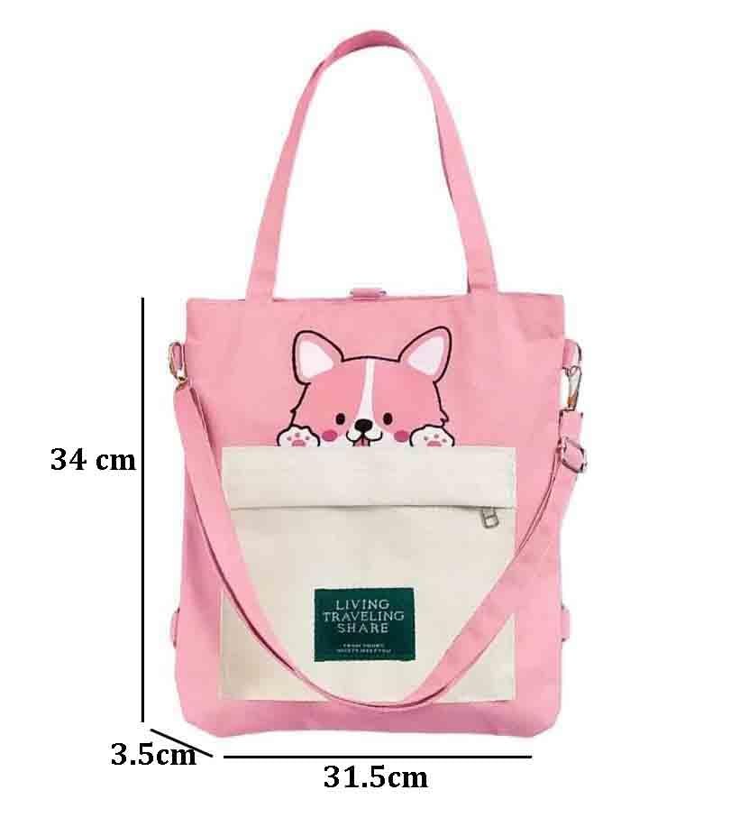 Image of INOVERA (LABEL) Canvas Tote Bags, Shoulder Bag and Backpack for Womens - Handbags for Ladies - Girls for Office,Travel,Collage,and Shopping Daily Use With Adjustable Strap (Pink)