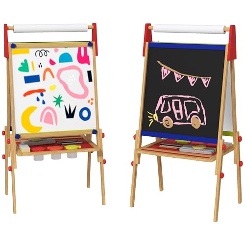 Chevalet Double Face AIYAPLAY – Tableau Noir + Blanc, étagères, MDF, Pour Enfants De 18 à 48 Mois (gris)