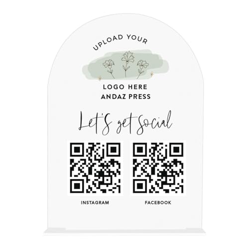 Andaz Press Custom QR Code Sign with Logo for Pop Up Shop, Vendor Booth Display Items, Acrylic Scan To Pay QR Code Sign for Business Personalized Scan QR Code Display Signs for Social Media with Stand