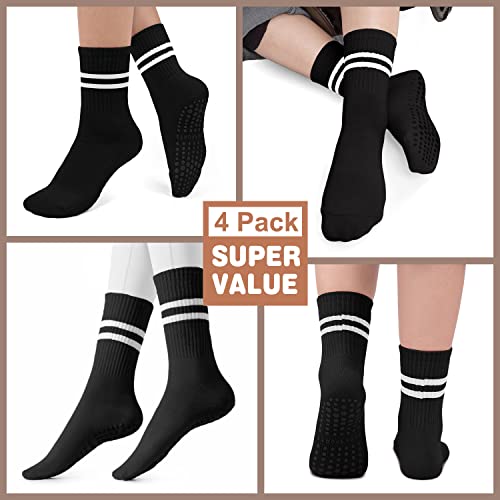Image of Pilates Socks for Women, Non Slip Grip Socks for Yoga, Barre, Hospital, Grippy Socks Womens Gifts, 4 Pairs
