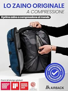 Airback Zaino Sottovuoto Viaggio con Pompa - 22-48L, con Borsa da Toilette, Zaino Bagaglio a Mano con Sottovuoto per Cabina, Zaino Viaggio Leggero, Espandibile, Comodo e Resistente All'acqua, Blu