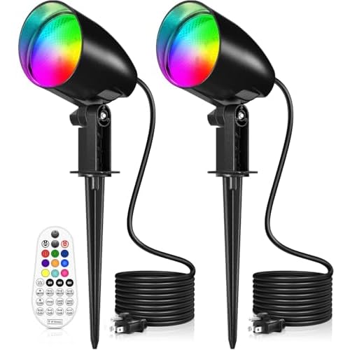 20W RGBW Outdoor LED Landscape Lighting Color Changing Spotlight with Remote Control 1880LM IP66 Waterproof Spot Lights for Christmas Halloween Decorative Yard Garden Pathway 120V US Plug 2