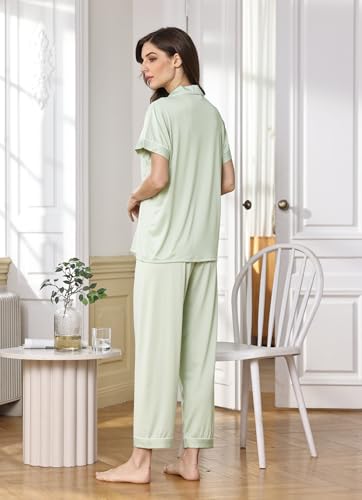 Image of WJing Yi Jia Womens Soft Pajamas Set XS-XXL Button Down Sleepwear Short Sleeves Pajama sets with Long Pants Pj Set Nightwear