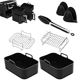 7 PCS Air Fryer Accessories, Silicone Liners for Ninja Dual AF400UK & Tower T17088 & AF300UK 21.5cm Reusable Air Fryer Baskets & Air Fryer Rack & Silicone Gloves & Silicone Tong