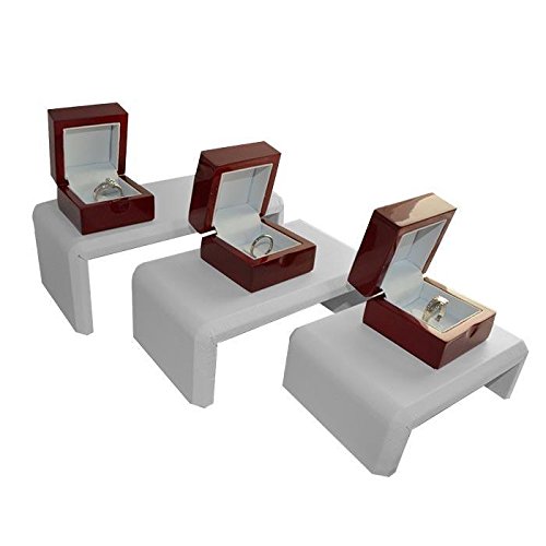 White Leather Jewelry Riser Set Display ~ 3 Piece Display Shelf