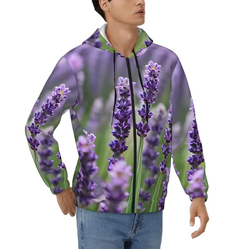 Sweat à capuche homme avec fermeture éclair pour corriger le style terne par un motif floral violet