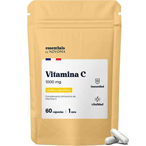 Vitamina C 1000 mg, Alta Dosis de Vitamina C Pura, 60 Cápsulas Veganas para 1 Mes, Suplemento para el Sistema Inmunológico y la Fatiga, 100% Ácido Ascórbico, Essentials by Novoma