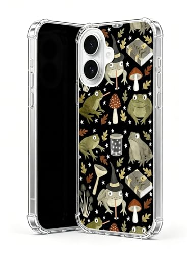 Dohakemuny Witch Frog Aesthetic Phone Case Compatible with iPhone 17, Mushroom Toad Halloween Phone Cover for iPhone 17