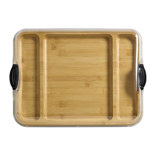 FARBERWARE Build-a-Board Cutting Board with Three Compartments and Clear Locking Lid for Charcuterie, Snacks, and More, Acacia - Image 4