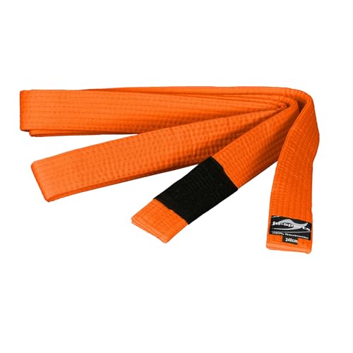 Ju-Sports BJJ Kindergürtel - orange, Baumwolle 4cm breit I BJJ Gürtel mit schwarzem Abschnitt für Zwischenstufen I Mehrfach gesteppt I 260 cm