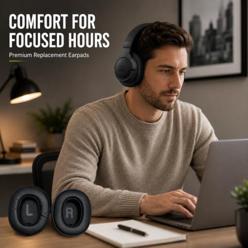 Image of Street27 Replacement Earpads Compatible with JBL Tune 700BT, 710BT, 720BT, 750BT, 750BTNC, 760NC & 770NC Headphones, Memory Foam Protein Leather Ear Cushions, Black