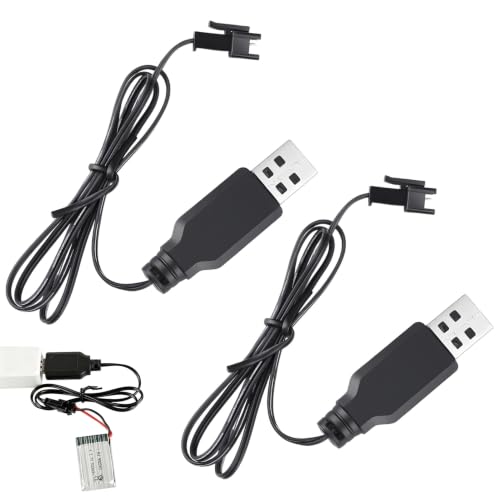 2 Piezas Cargador USB 3.7V de Batería, Cable Cargador SM 2P Universal, para Baterías de Litio y NI MH de 3,7V, con Lndicador LED, Adecuado para Juguetes, Coches, Drones y Aviones Teledirigidos.