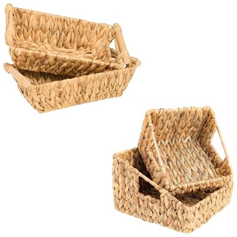 OEHID Wicker Storage Baskets for Organizing, 2 Pack Small Baskets Wicker Storage Baskets + 2 Pack Small Wicker Basket Pantry Basket for Storage Shelves Cover