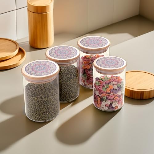 The Better Home Borosilicate Kitchen Jars & Containers Set with Lid (4Pcs - 600ml Each) | Airtight Bamboo Lid | glass Jar set For Kitchen Storage Box | Jars For Cookies, Snack, Spices,(Blue)