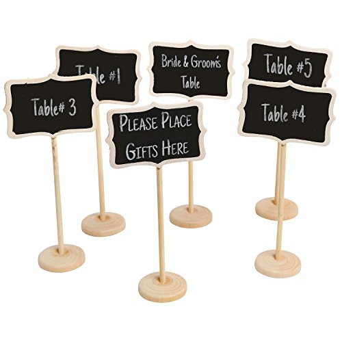 MyGift Set of 6 Freestanding Erasable Wood Chalkboard Wedding Dinner Party Table Place Card Signs, White