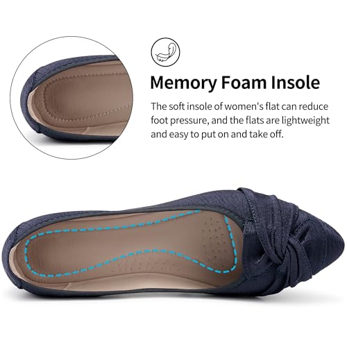 Image of Aomigoct Comfortable Dressy Flats for Women: Cushioned Insole & Lightweight for All-Day Office Comfort - Slip On & Foldable for Working Professional with Bow
