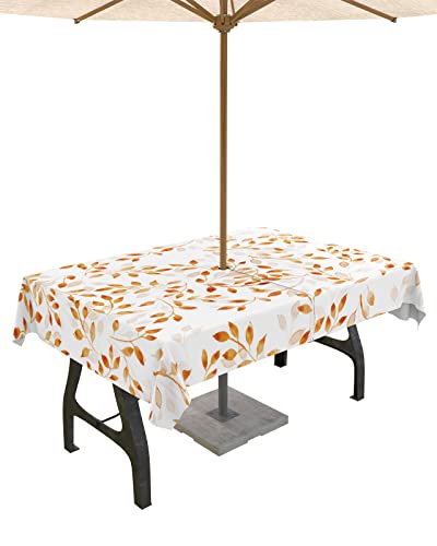 Fall Leaves Outdoor Tablecloth with Umbrella Hole and Zipper,Seamless Autumn