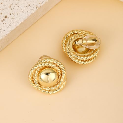 Clip On Earrings, 24K Chunky Women's Clip-on Earrings Gold Huggie Clips Trendy3