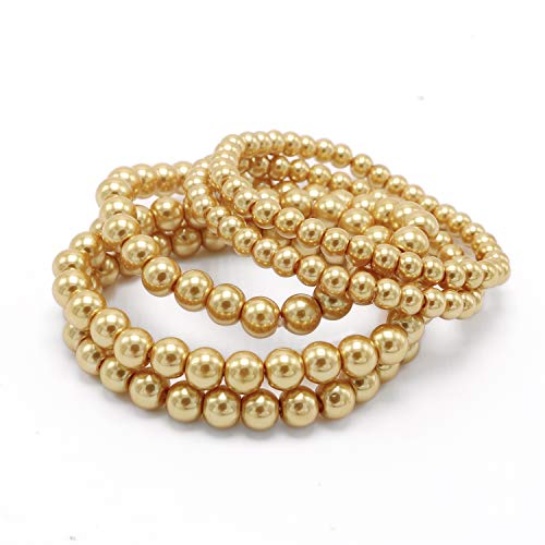 Cryshimmer TDB18052703 5 Pcs Faux Pearl Bracelet Set For Women Beaded Stretch Strand Bracelets For Bridesmaid,Bridal,Party Jewelry thumb #3