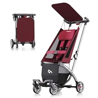 Beberoad R1 Auto-Fold Travel Stroller for Airplane, Ultra Compact Stroller Pushchair Buggy for Babies, Kids, Toddlers Over 6 Months, Lightweight Baby Pram Trolley Cabin Approved, Only 11.5 lbs, Red