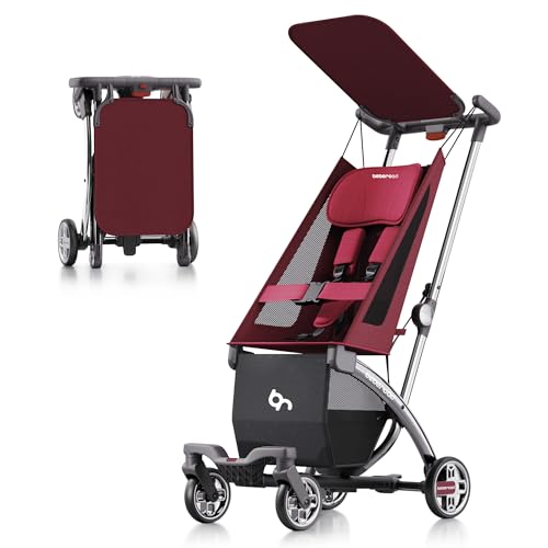 Beberoad Love R1 Auto-Folding Ultra Lightweight Travel Stroller for Airplane, Small Compact Stroller for Babies and Toddlers Aged 6-36 Months with Mirror Anodizing Frame, Only 11.5 lbs, Red