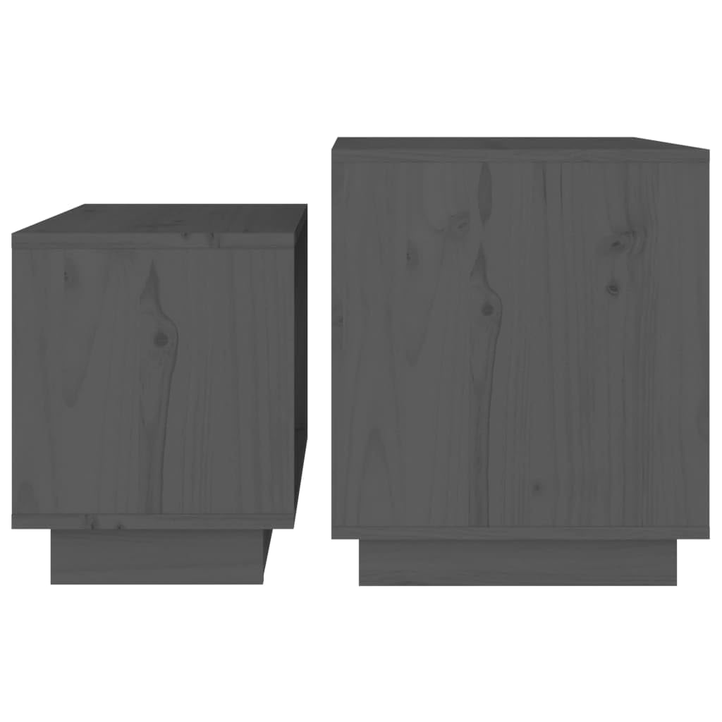 Set di 2 tavolini in pino massiccio, 50 x 40 x 47 cm e 40 x 25 x 32 cm, grigio, salvaspazio, moderno accessorio per la casa, per soggiorno, camera da letto, balcone